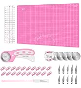 Rotary Cutter Set Pink - Quilting Kit incl. 45mm Fabric Cutter, 5 Replacement Blades, A2 Cutting ...