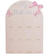 HOBBIESAY My First Year Birthday Wooden Photo Board Pink Bow Themed First Year Milestone Photoes ...