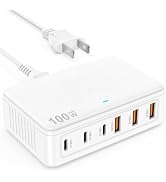 USB C Charger Block, 100W GaN 6 Port Fast USB Charging Station Hub, Wall Charger Power Adapter Pl...
