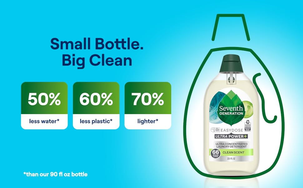 Seventh Generation EasyDose Ultra power laundry detergent, less water, less palstic, lighter.