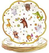 BOKFJBP 25Pack Animal Parade Party Plates, 9 Inch Disposable Paper Plates Scalloped with Cute Jun...