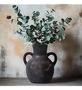 Rustic Farmhouse Ceramic Balck Flower Vase with 2 Handles, Black Terracotta Vase, Decorative Pott...