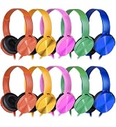 Classroom Headphones Bulk 10 Pack Multi Color for Kids School Students, Wholesale Class Set Durab...