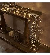 LITBLOOM Lighted Birch Garland 6FT 48 LED Battery Operated with Timer Pre-lit Twig Vine Lights fo...