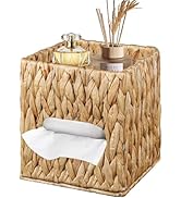 BIBELUN Woven Tissue Box Cover Square with Storage Tray, Water Hyacinth Tissues Cube Box Holder, ...