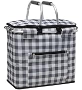 KEFOMOL Insulated Picnic Basket,40L Leak-Proof Cooler Bag,Grocery Basket with Lid,2 Sturdy Handle...