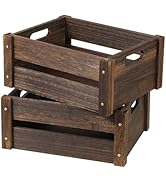 Edergoo Wooden Crates 2 Pack, Rustic Handmade Wood Crate with Handles, Durable Medium Wooden Crat...