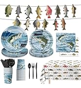 170PCS Gone Fishing Party Decorations Fishing Birthday Party Decorations Include Plates, Cups, Cu...