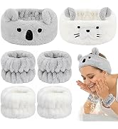 AHONEY Face Wash Headband and Wristband Set, Cute Makeup Spa Skincare Headbands Wrist Bands for W...