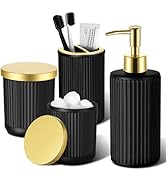 RYTOXILO Matte Black and Gold Bathroom Accessories Set, 4 Pack Glass Bath Accessory Sets Complete...