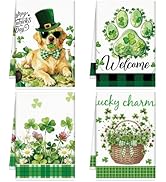 St Patricks Day Kitchen Towels, St. Patrick's Day Dogs Dish Towels Set of 4, Drying Green Lucky S...