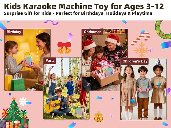 Kids Karaoke Machine for Ages 3-12, Portable Mini Bluetooth Speaker with Two Wireless Microphones
