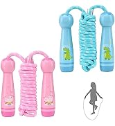 Jump Rope for Kids, Adjustable Toddler Jump Rope with Wooden Handle and Cotton Rope, Cute Skippin...