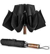 G4Free 54 Inch Inverted Windproof Umbrella with Wooden Handle, Large Double Canopy Auto Open & Cl...