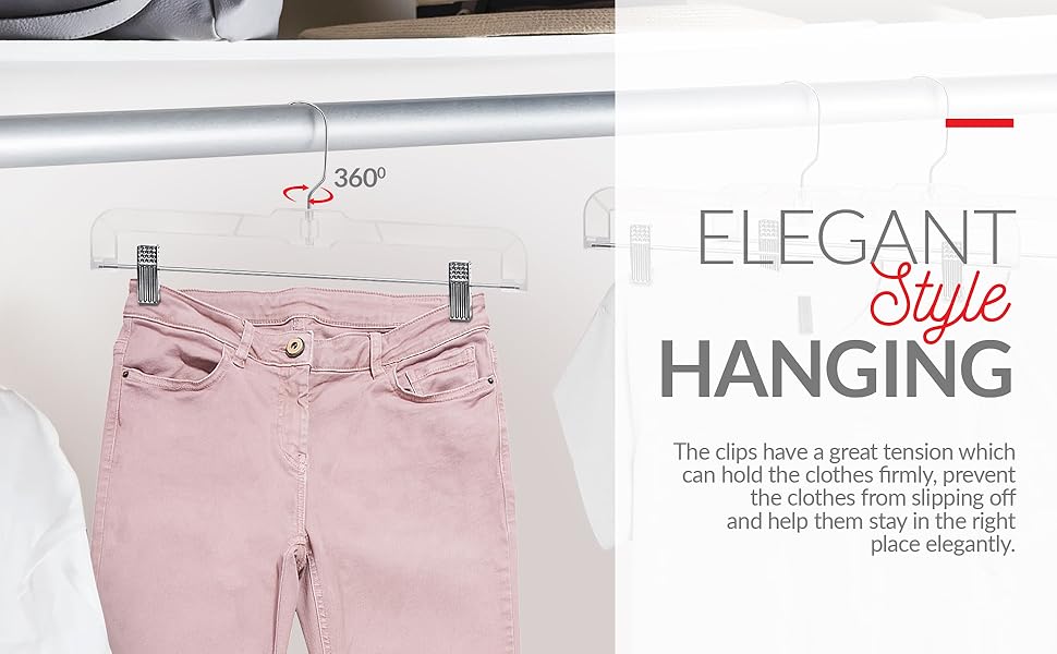 Clear pant hangers, perchas para pantalones con pinzas, skirt hangers with clips, perchas para fald