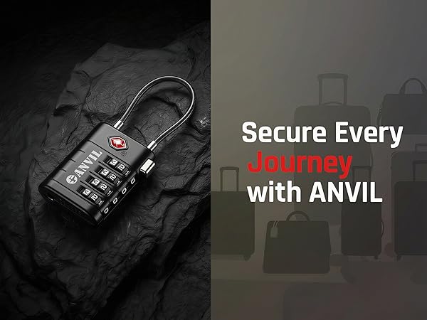 ANVIL TSA approved 4-digit cable luggage lock with steel cable, designed for secure airport travel.