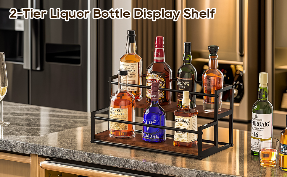 2 Step Liquor Bottle Display Shelf for Countertop