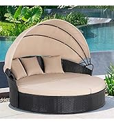 Walsunny Patio Furniture Outdoor Lawn Backyard Poolside Garden Round Daybed with Retractable Cano...