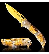 Pocket Knife for Men, Folding Knife With Clip & 3D TITANIUM PLATED WOLF Relief, Embossed Edc Knif...