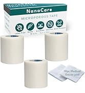 NanaCare Paper Surgical Tape 2" x 11yd & 10pc Gauze pad | 3 Rolls Microporous Micropore Surgical ...