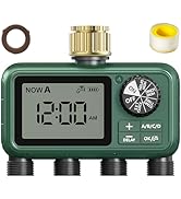 4 Outlet Sprinkler Timer Brass, Programmable Garden Hose Timer with Rain Delay, Manual& Automatic...