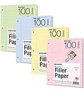 Kaisa Filler Paper Colored loose Leaf Paper, Wide Ruled 8x10.5in Colored Paper, 3-Hole Punched fo...
