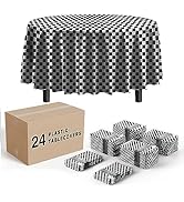 Exquisite 24-Pack Checkered Plastic Table Cloth - 84-Inch Round Disposable Tablecloth for Parties...