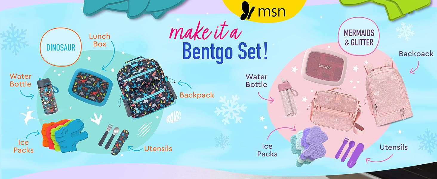 bentgo kids ice pack bundle with bentgo kids backpack lunch bag and lunch box bentgo kids prints