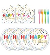72Pcs Happy Birthday Plates and Napkins, Colorful Polka Dot Themed Paper Plates Napkins Disposabl...