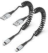 Coiled Lightning Cable, 2 Pack Coiled iPhone Charger Cable for Car Short Retractable iPhone Light...