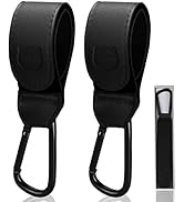 Stroller Hooks -2 Pack, MIAOKE Premium Leather Stroller Clip Accessories with Black Carabiner for...
