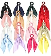SUSULU Satin Hair Scarf Scrunchies with Long Tail Bowknot Hair Elastic Ribbon Hair Bands Women Gi...