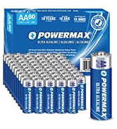 Powermax 60-Count AA Batteries, Ultra Long Lasting Alkaline Battery, 10-Year Shelf Life, Reclosab...