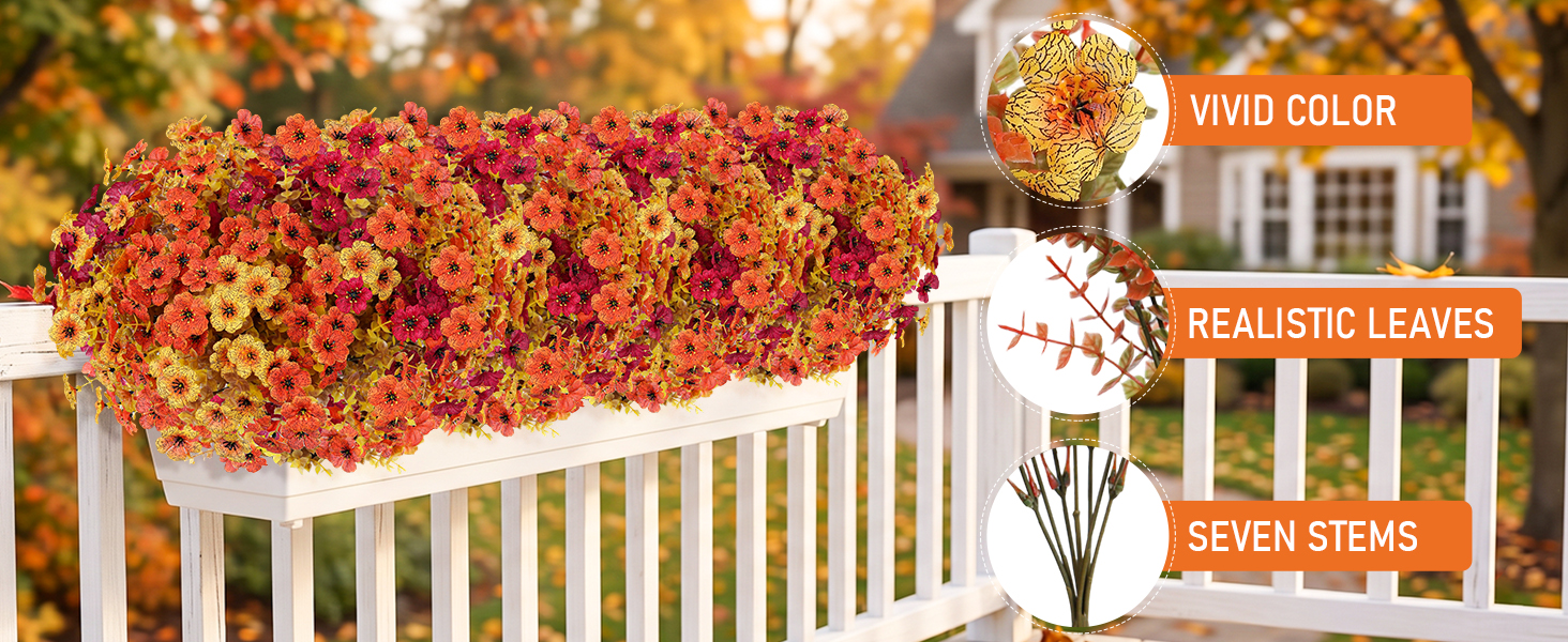 These artificial flowers are made of eco-friendly PE plastic and high-quality silk.