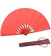 HONSHEN Dance Folding Hand Gift Fan-Red Small Chinese Kung Fu Tai Chi ABS Plastic-Nylon Hand Held...