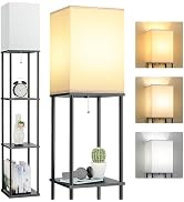 FOLKSMATE Floor Lamp with Shelves, 3-Tier Modern Square Bookshelf Floor Lamp, 3 Color Temperature...