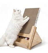 Lulu's World Cat Scratcher with Wooden Stand, Replaceable Scratching Cardboard with Ball Toy for ...