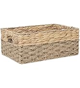 Handmade Water Hyacinth Storage Basket, Woven Basket Organizer with Inner Handles for Home & Offi...