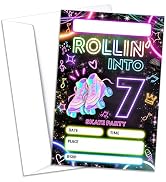 7th Roller Skating Birthday Party Invitations, 20 Pcs Skate Party Invitations with Envelopes, Rol...