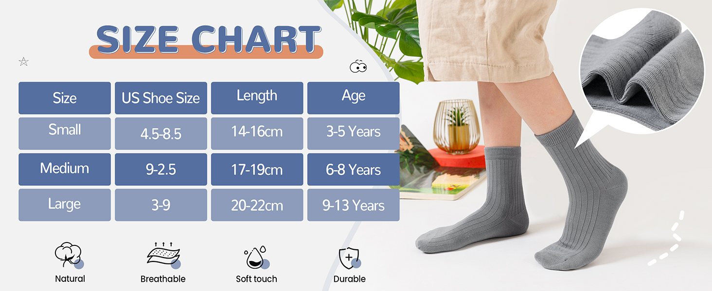 Kids Crew Cotton School Socks Youth Cute Casual Breathable Little Girls Boys Dress Socks 6 Pairs