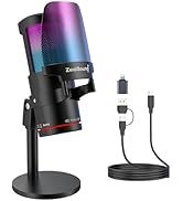 ZealSound Gaming USB Microphone,Noise Cancellation Condenser mic with RGB Light,Touch Mute,Gain,M...