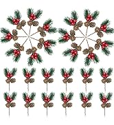 YGbridge Christmas Floral Picks, 30Pcs Pine Cone Holly Berry Stems for Crafts, Artificial Christm...