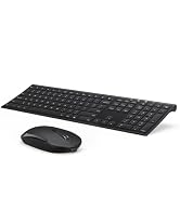 Vssoplor Wireless Keyboard and Mouse, Rechargeable Ultra Slim, Dark Black | Quiet Full-Size Keybo...