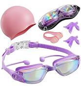 GGBuy Swimming Goggles with Earplugs, Cap, Nose Clip & Bridge