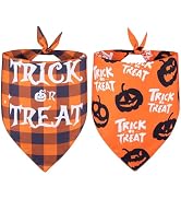 2 Pack Halloween Pet Bandanas - Happy Halloween Trick and Treat Dog Bandanas Pumpkin Ghost Bat, O...