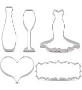 LILIAO Wedding Cookie Cutter Set for Anniversary/Bridal/Engagement - 5 Piece - Heart, Wedding Dre...