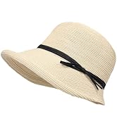 Womens Wide Brim Sun Hat,Elegant Structured Curved Fedora Floppy Beach Straw Hat, UPF50+