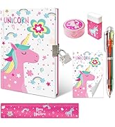 Unicorn Girls Diary with Lock, Set of Diary for Girls Incl. Kids Journal with Lock & Pen (6-Multi...