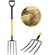 Garden Fork, 4-Tine Digging Fork, Heavy Duty Pitch Fork with Ergonomic No-Slip Y-Grip Handles, 45...