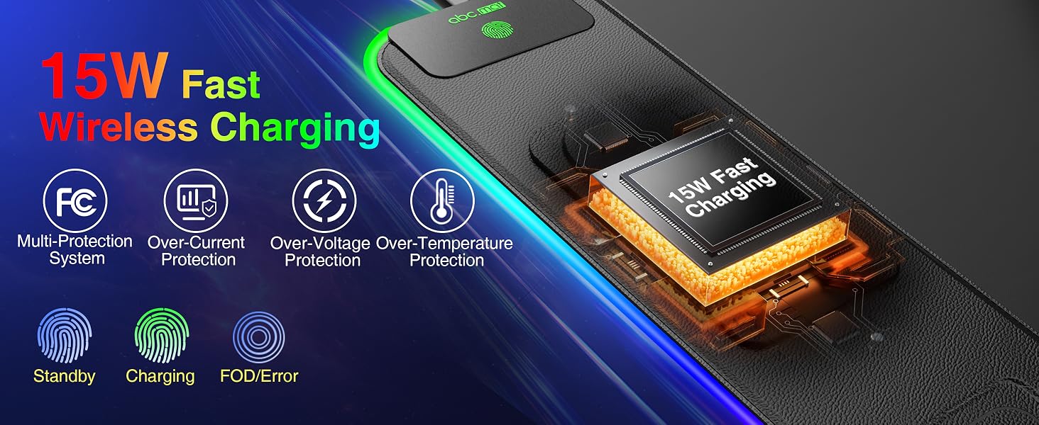 RGB Gaming Mouse Pad with Wireless Charging Phone Stand